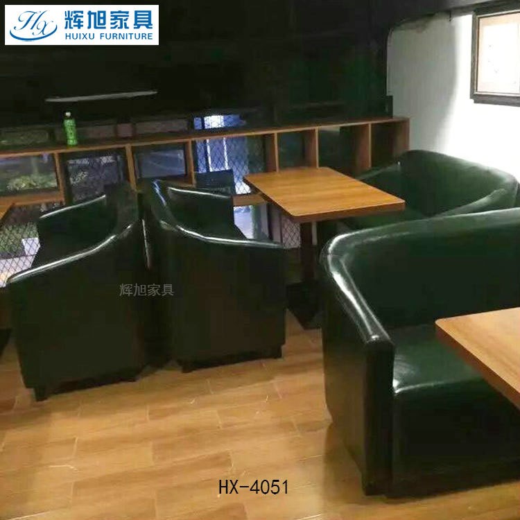 酒店餐飲家具訂做 茶餐廳餐桌椅配油蠟皮單人沙發(fā)卡座爆款