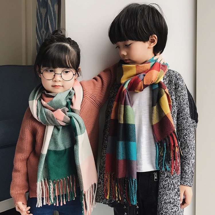 交叉光滑白色連體兒童圍巾男孩魔術女孩子秋冬冬天色藍色小朋友