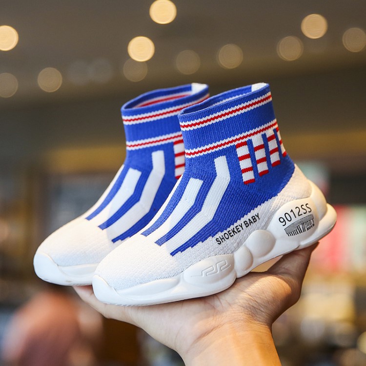 男童舒适透气潮女童运动鞋春秋高帮儿童鞋子2019新款袜子鞋一脚蹬