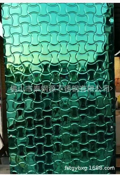 彩色不銹鋼包廂門門心不銹鋼翡翠綠斧頭紋3D壓花板KTV包廂防火門