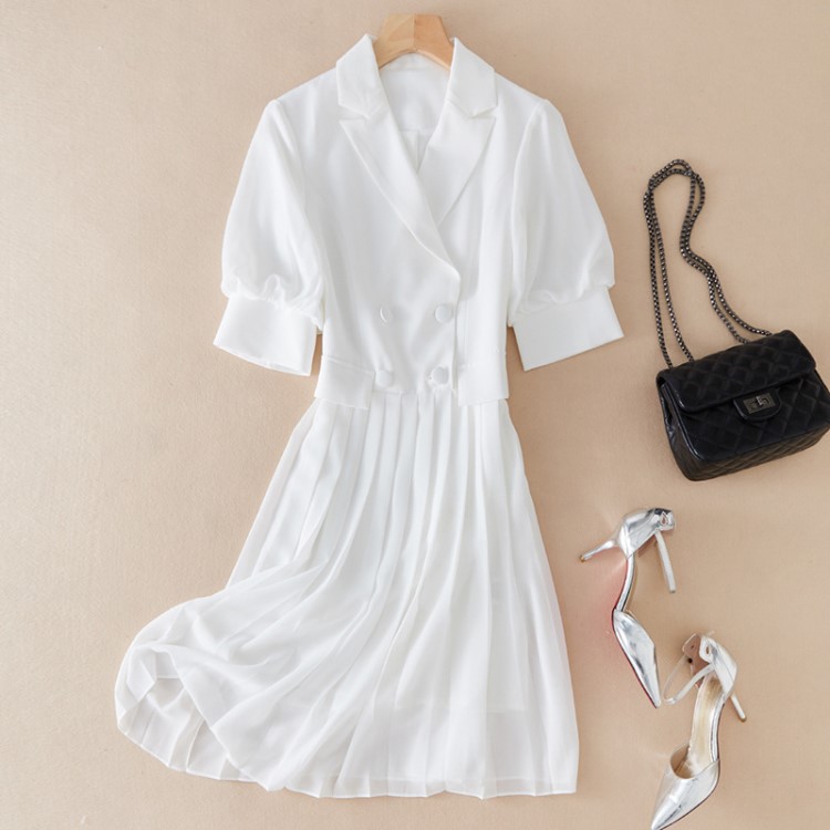 歐洲站深圳女裝品牌店商場撤柜職業(yè)百褶拼接收腰氣質(zhì)連衣裙CX9139