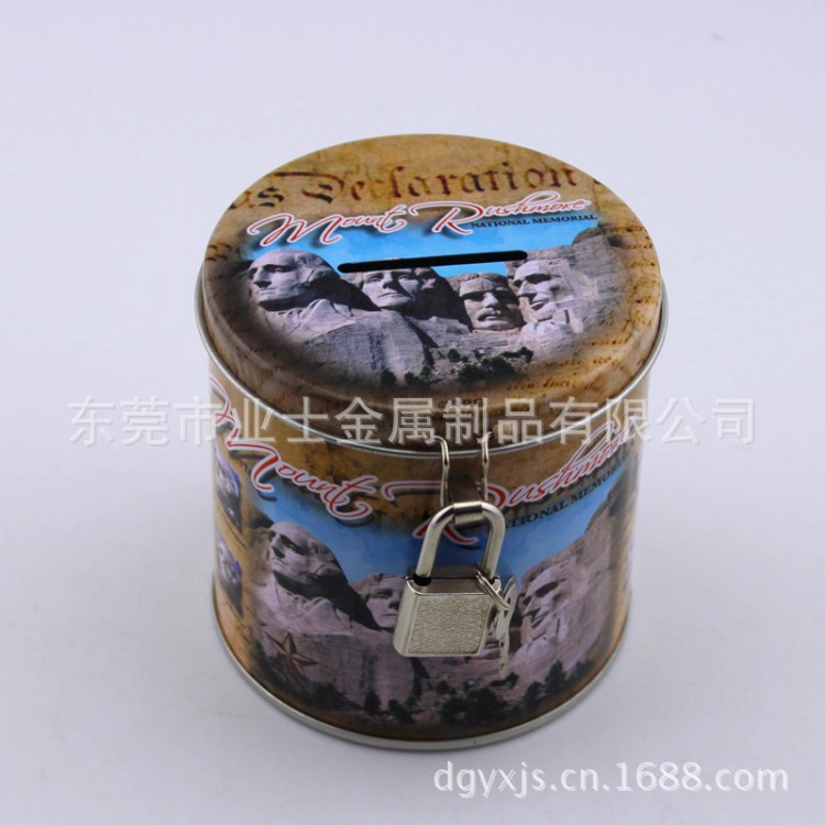 東莞廠家直銷馬口鐵圓形儲蓄罐 帶鎖金屬存錢罐