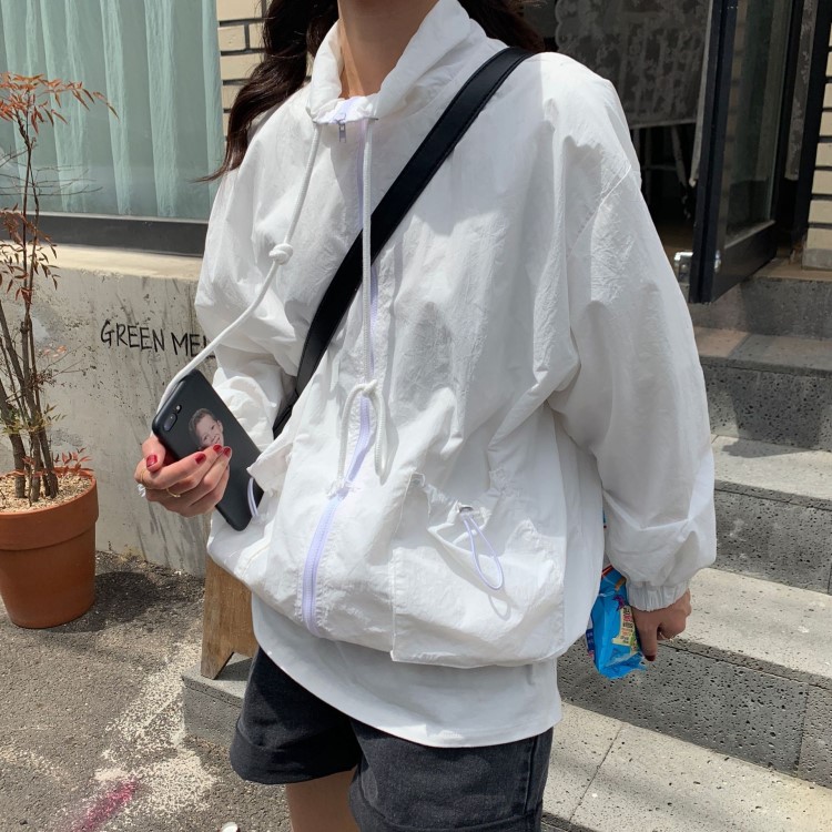 [黃崢]秋季薄款立領抽繩夾克衫休閑外套女2019韓版棒球服WT20361