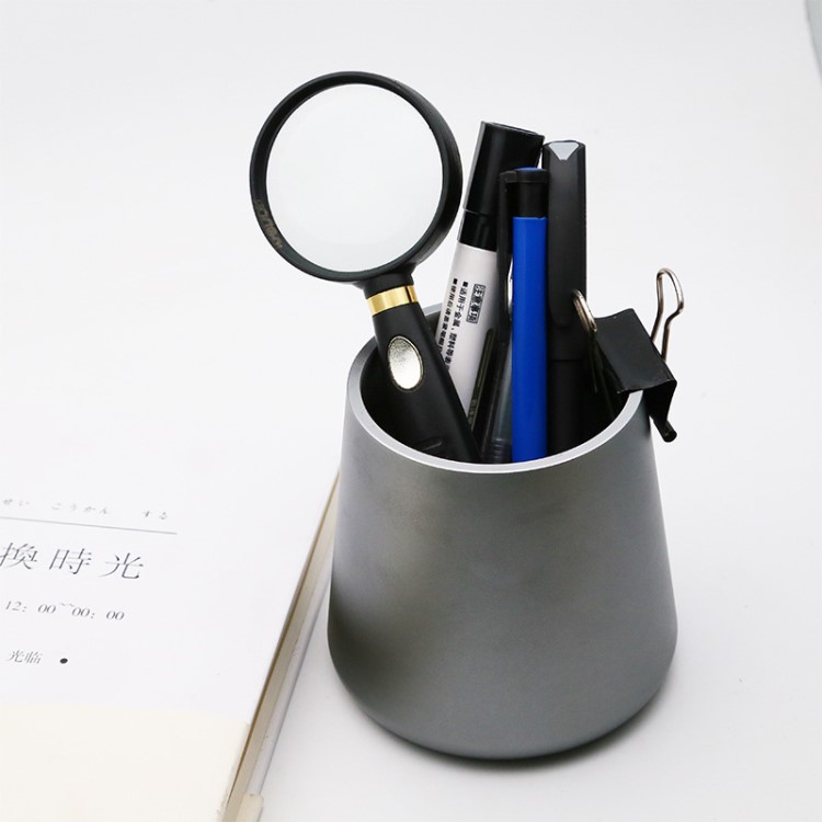 鋁合金金屬筆筒辦公小飾品圓形筆插桌面收納文具簡約商務定制擺件