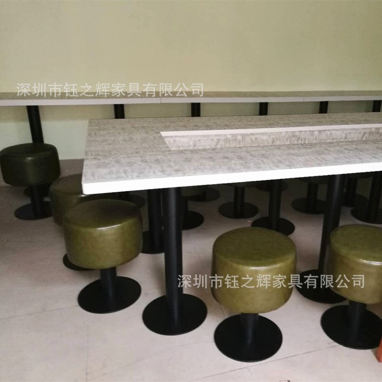 U形桌米粉店 餐館長條吧臺桌  甜品快餐店餐桌椅組合 軟包皮圓凳