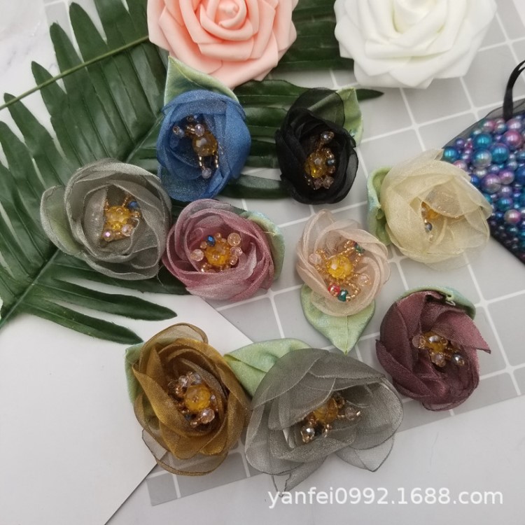 韓版胸花材料婚禮服飾飾品配件 飾品diy花朵 水晶串珠網(wǎng)紗花批發(fā)