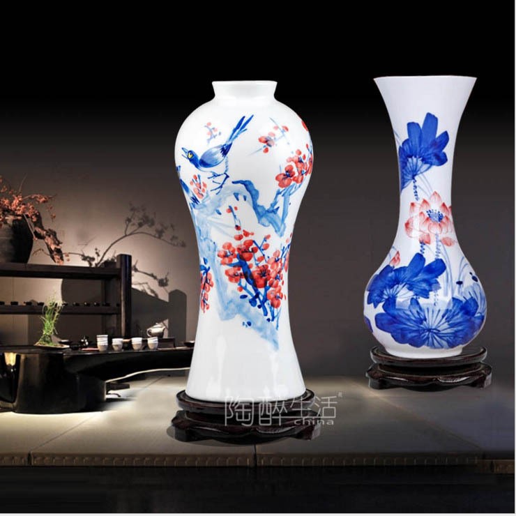 景德鎮陶瓷器 青花手繪山水畫花瓶 創意客廳家居裝飾工藝品擺件