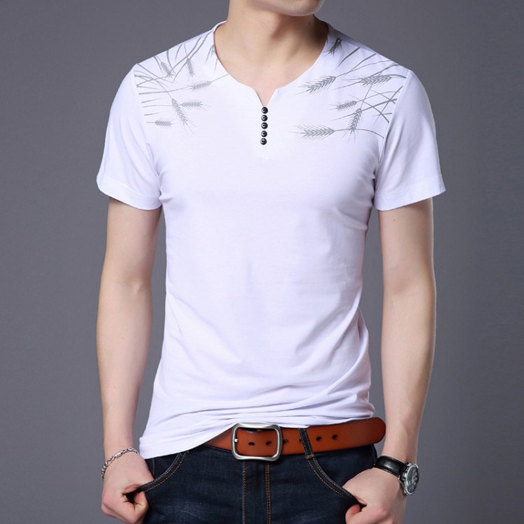 2019男式新款青年男士短袖t恤男装夏季韩版v领打底衫薄款衣服批发
