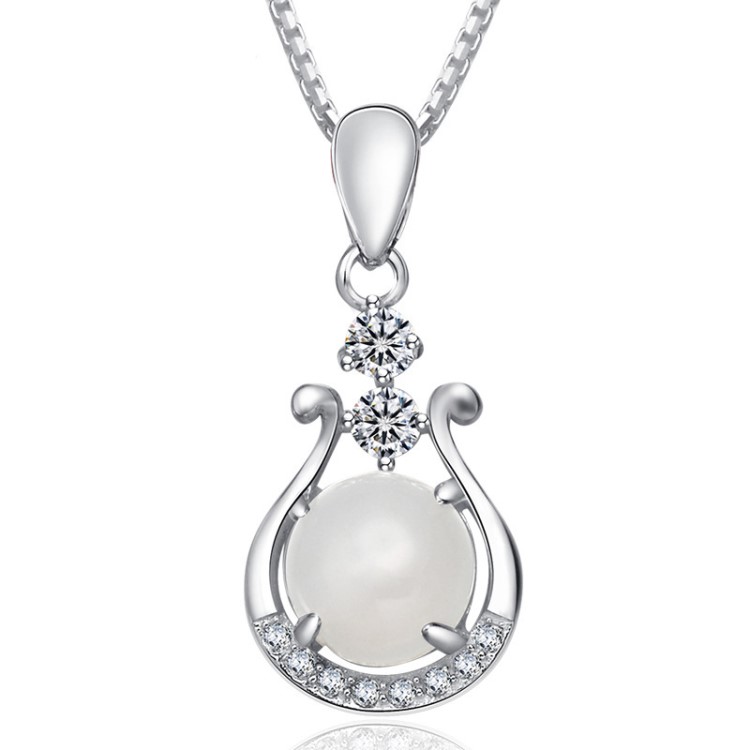 熱賣韓版天然白水晶吊墜 貓眼石項(xiàng)鏈 女 鎖骨項(xiàng)墜飾品銀飾批發(fā)