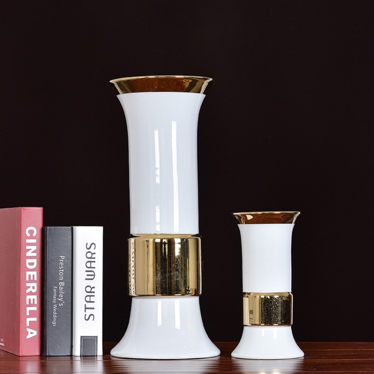 陶瓷花瓶 新中式意飾竹節(jié)花器 創(chuàng)意中式抽象陶瓷工藝品鍍金擺件