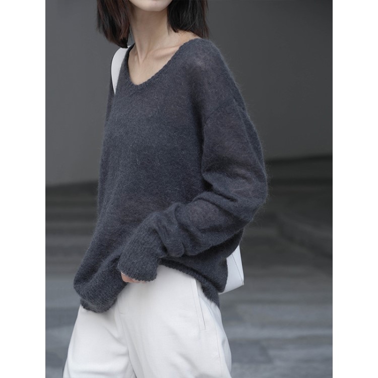 木蘭 休閑V領2019秋冬新款馬海毛針織衫百搭韓風上衣女裝批發6350