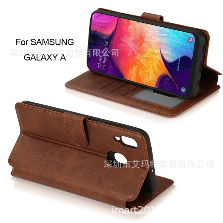 適用三星A20A30站立皮套Galaxy A9J8側(cè)翻手機保護套支持小額混批