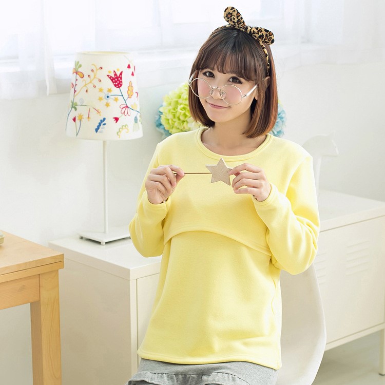 【低領褪色處理】加絨加厚竹炭絨保暖哺乳上衣110-140斤