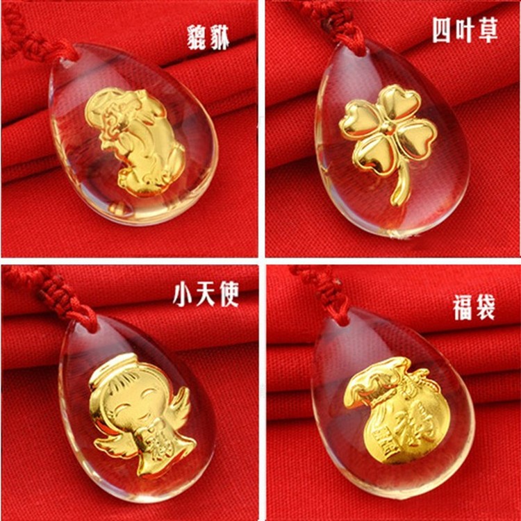 水晶鑲足金黃金十二生肖2019豬年款 福袋天使吊墜 保險(xiǎn)禮品