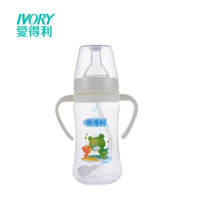 愛得利寬口徑帶手柄吸管PP自動大奶瓶含奶嘴A83寬口嬰兒奶瓶240ML