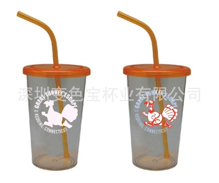 600ml單層吸管塑料杯tumbler PS 飲料冷變色杯21oz飲料BPAfree