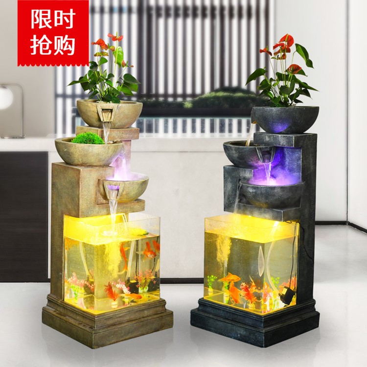 歐式流水擺件噴泉魚缸加濕器養(yǎng)魚盆景裝飾工藝品客廳辦公室擺設(shè)