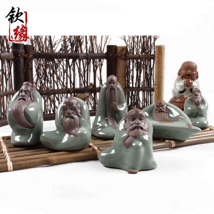 精品汝窯茶寵擺件 陶瓷工藝品 財(cái)神哥窯茶寵 陶瓷創(chuàng)意老翁茶具