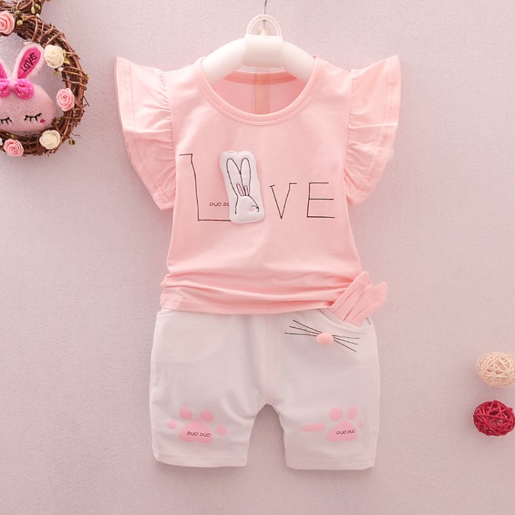 童裝批發0一1-2-3歲女童夏裝短袖套裝寶寶夏裝嬰兒衣服一件代發