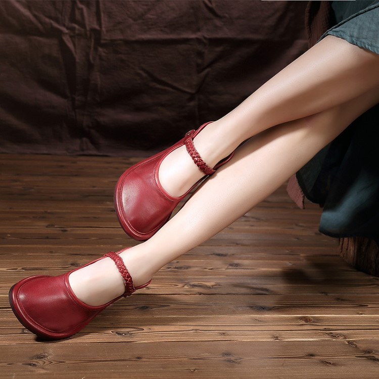 匯族美2018春夏新款女鞋真皮民族風軟底原創手工牛皮單鞋一件代發