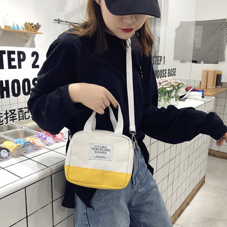2019新款女士單肩斜跨帆布女包多色可選撞色字母LOGO手提方包定制