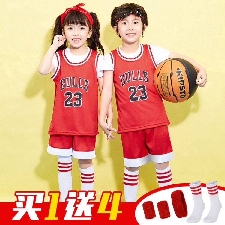 兒童運動套裝籃球服中小學(xué)生男女球衣定制三件套表演服印字印號