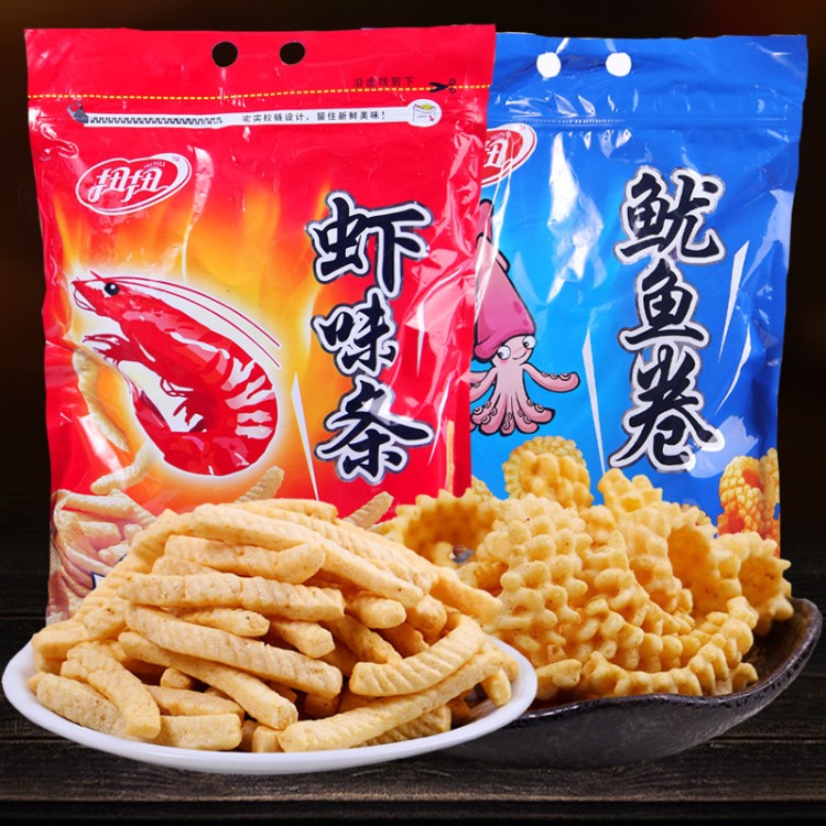 扭扭蝦條魷魚卷薯片膨化休閑食品小零食蝦片260g零食大禮包送女友
