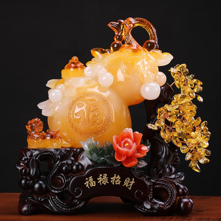 廠家直銷(xiāo)福祿招財(cái)葫蘆擺件樹(shù)脂工藝品飯店公司開(kāi)業(yè)柜臺(tái)擺設(shè)裝飾品