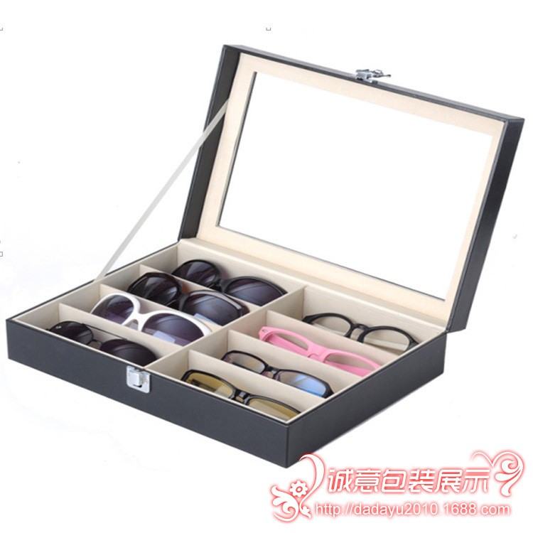 眼鏡收納盒 PU眼鏡收藏盒 八位開(kāi)窗眼鏡展示盒柜臺(tái)道具 現(xiàn)貨批發(fā)