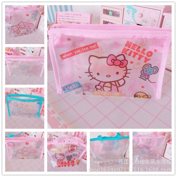 卡通美樂蒂雙子星KT貓狗長方形透明筆袋化妝包收納袋包手提包