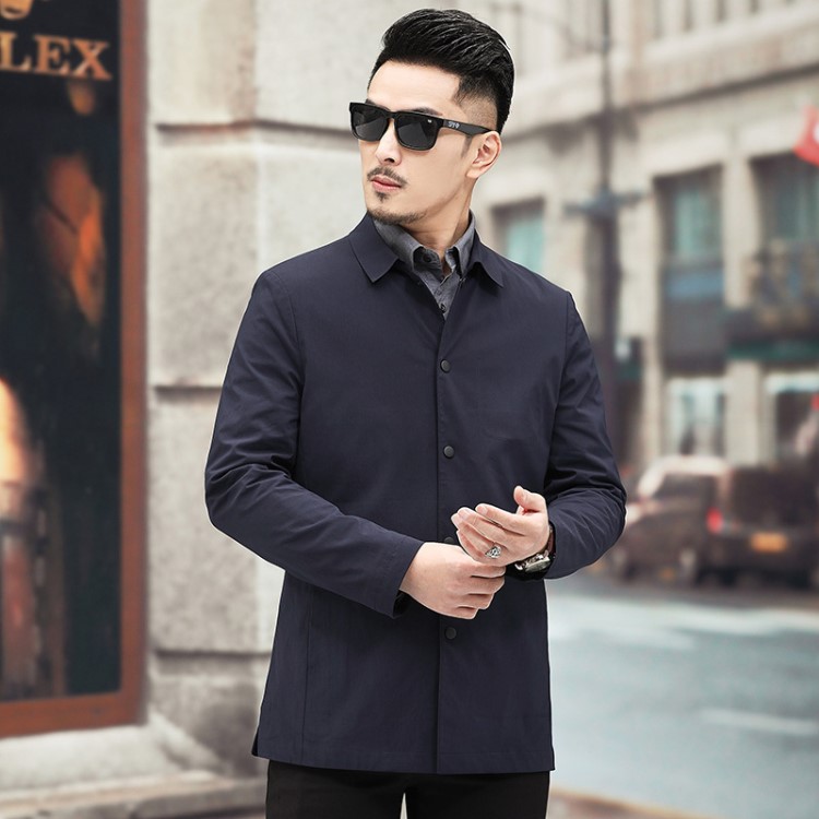 新款夹克男士翻领外套中老年秋冬季商务色休闲派克爸爸茄克2019