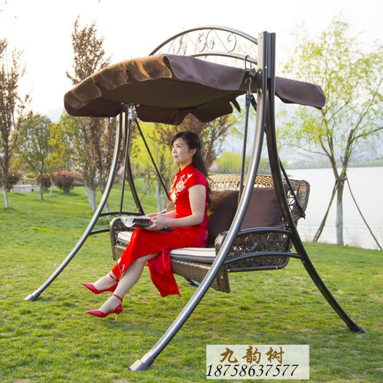 人字型豪華編藤秋千戶外吊籃椅庭院雙人秋千藤椅別墅搖椅廠家