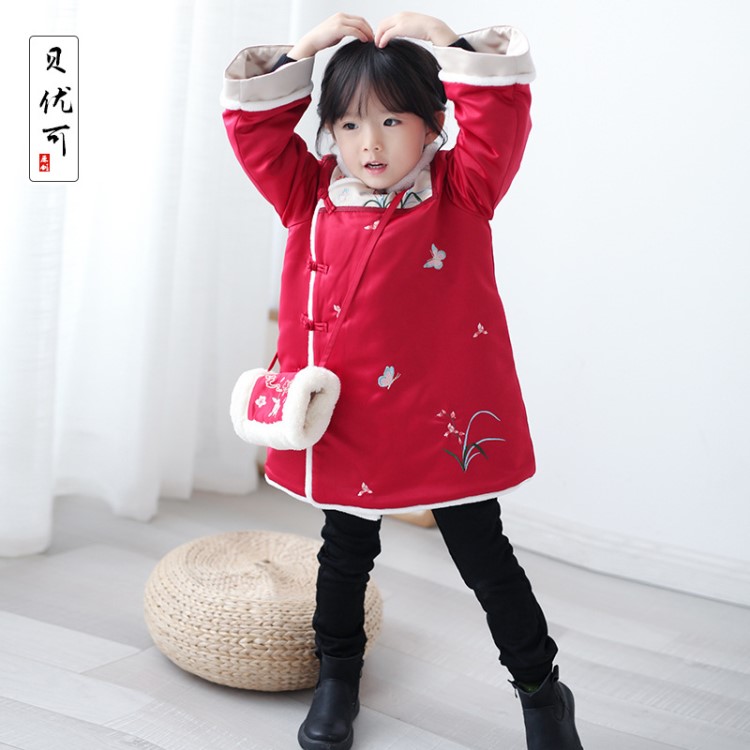 貝優(yōu)可原創(chuàng)漢服女童2019冬季新款兒童中國(guó)風(fēng)刺繡唐裝童裝棉衣外套