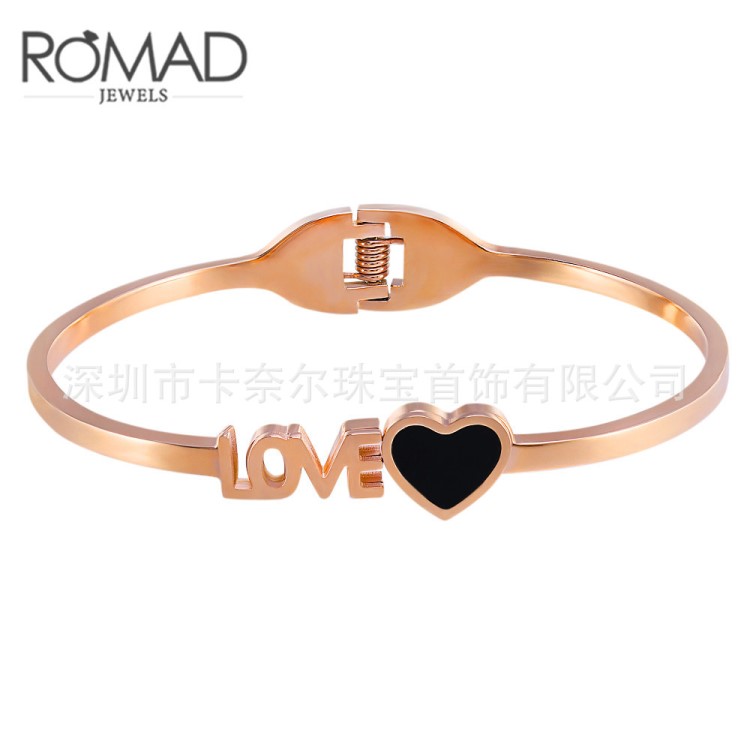 ROMAD韓版時尚玫瑰金不褪色love開口鈦鋼手鐲女士 不銹鋼定制款