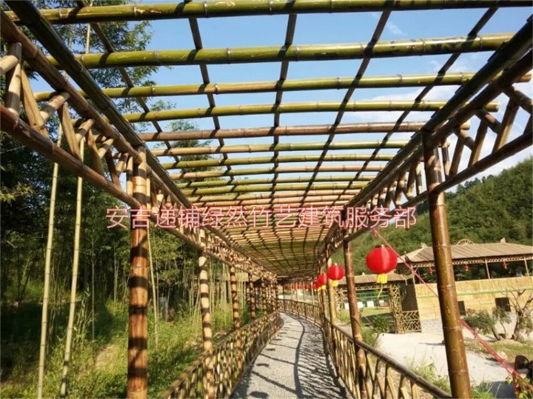 承建农家乐竹长廊竹制葡萄架竹棚爬藤花架竹牌坊凉亭建筑房屋