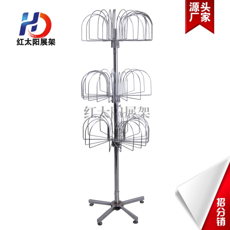 廠家直銷  帽子展示架 電鍍D型60鉤3層帽架 電鍍帽架