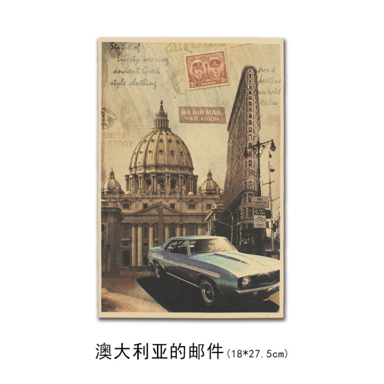 【A0785】澳大利亞的郵件復古牛皮紙海報室內咖啡館裝飾畫