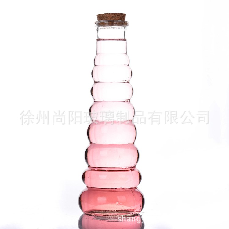 新款玻璃瓶工藝品創(chuàng)意飲料瓶果汁杯玻璃酒瓶螺旋葫蘆瓶370ml批發(fā)