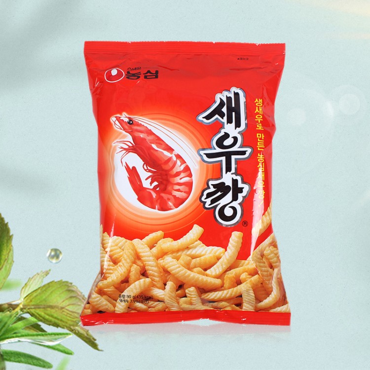 韓國膨化食品休閑零食咸鮮風(fēng)味農(nóng)心蝦條原味辣味袋裝90g*20包