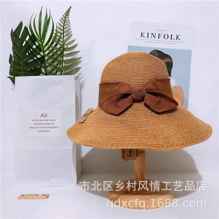 孫儷同款紙繩蝴蝶結帽草編帽度假沙灘休閑遮陽女帽防曬帽夏日爆款