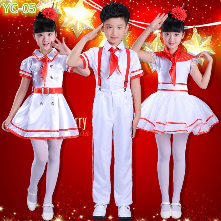 兒童合唱服中小學(xué)生紅領(lǐng)巾紗裙 少先隊(duì)員演出服飛得更高舞蹈服裝