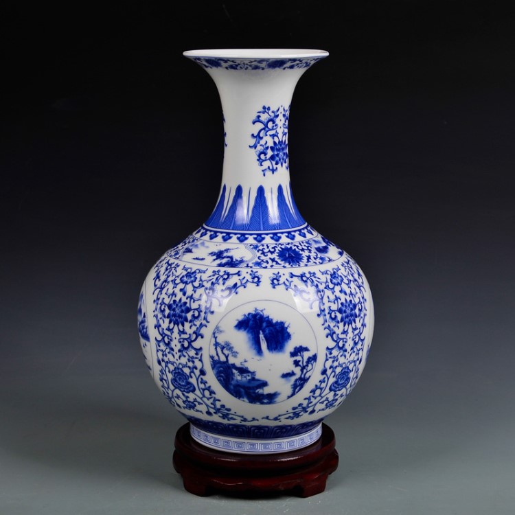 cb58青花瓷纏枝蓮花瓶景德鎮(zhèn)陶瓷器復(fù)古家飾擺件客廳工藝品插花器