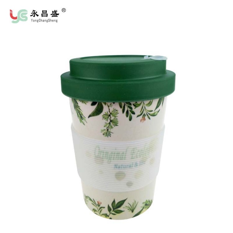 廠家直銷環保竹纖維咖啡杯防燙硅膠帶蓋竹纖維咖啡杯創意禮品定制
