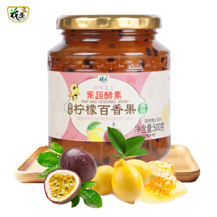 一件代發(fā)OEM品牌蜂蜜酵素檸檬百香果茶500g 水果茶醬泡水沖飲品