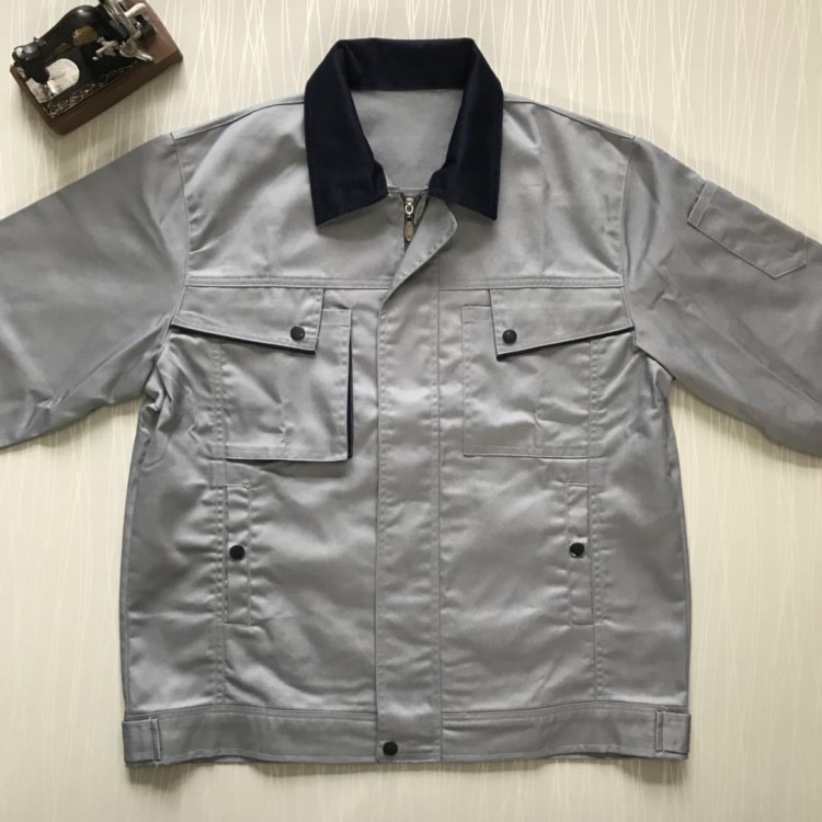 深藍色拼色領(lǐng)工裝夾克定做現(xiàn)貨工作服供應(yīng)