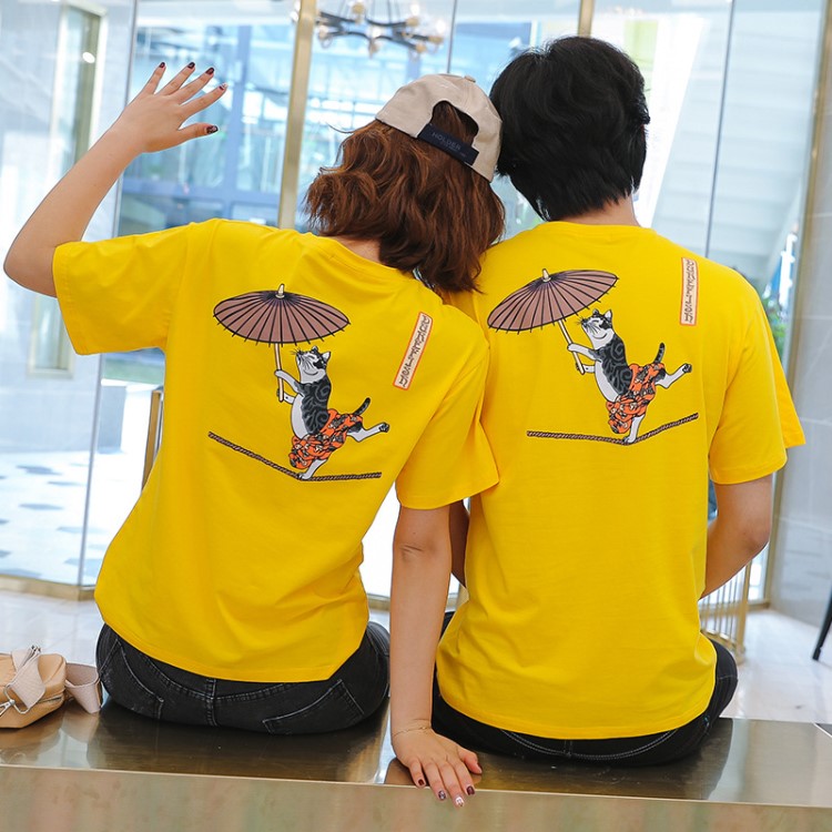 情侶裝 短袖t恤男男式新款夏季2019休閑男裝圓領衣服男女學生班服