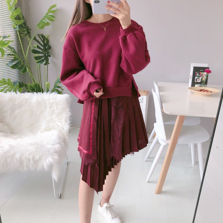 【黛珊】2019秋冬新品 日系時(shí)尚運(yùn)動(dòng)套頭衛(wèi)衣+吊帶拼接連衣裙套裝