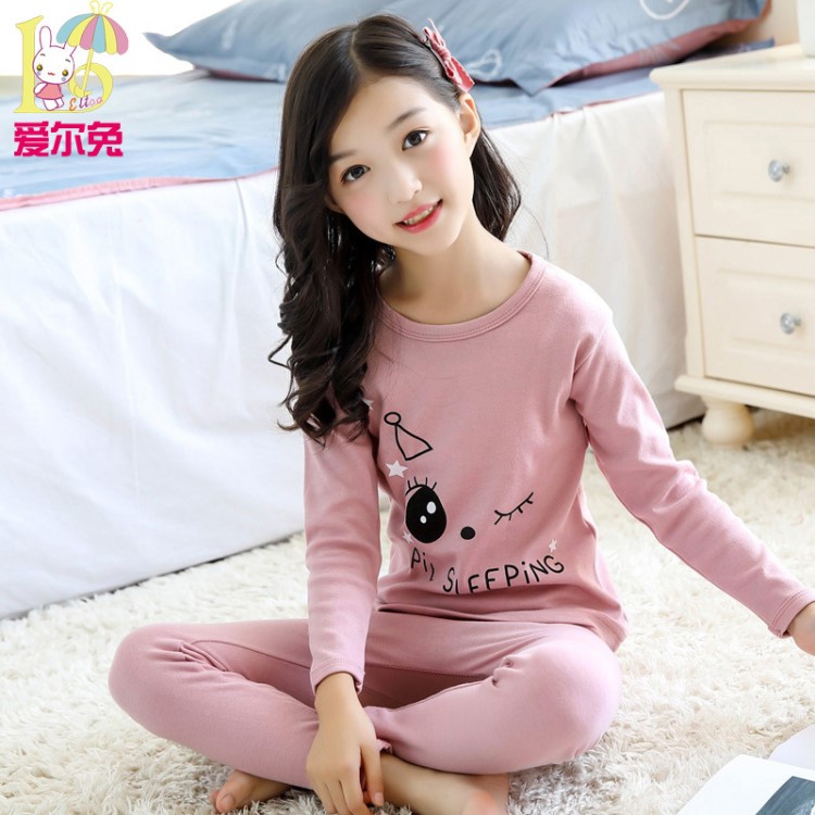 寶寶保暖秋衣秋褲兩件套女童睡衣大童棉毛衫全棉兒童內(nèi)衣套裝棉