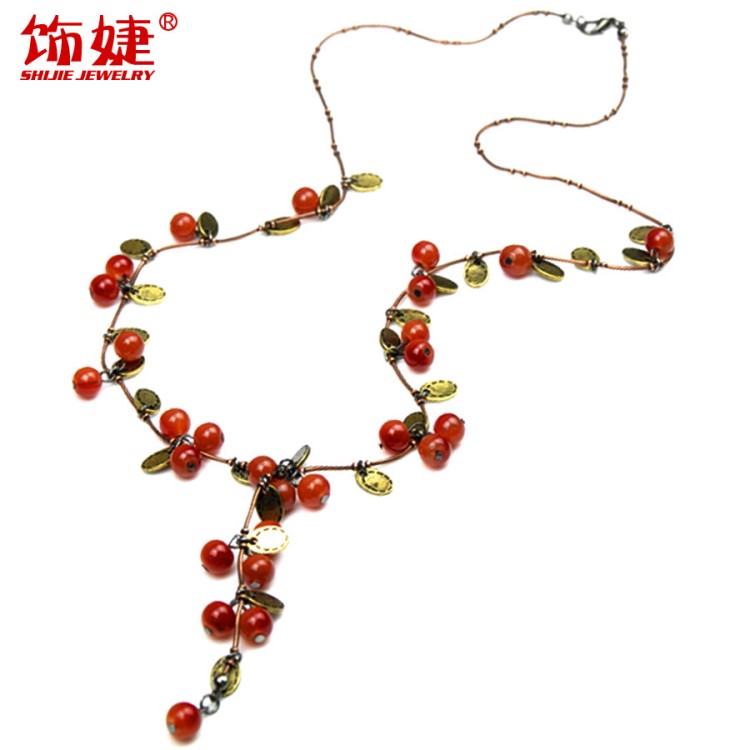 亞馬遜 韓版時(shí)尚小清新個(gè)性復(fù)古錢幣櫻桃葡萄項(xiàng)鏈長(zhǎng)款毛衣鏈