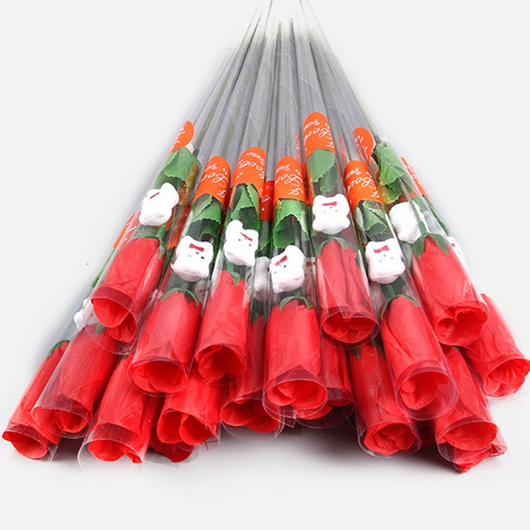 教師節情人節單支仿真紅玫瑰花卡通小熊心形絹花節慶婚慶用品